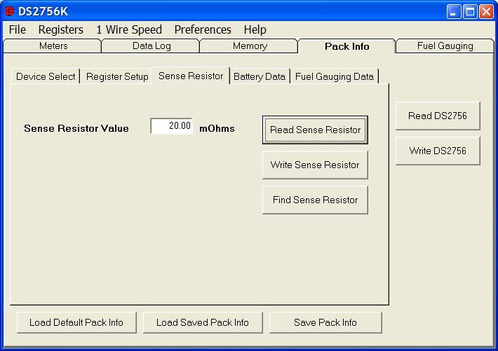 SETTING SENSE RESISTOR VALUE The Sense Resistor Select sub-tab allows the user to correct the current measurements if a different value of sense resistor is used.