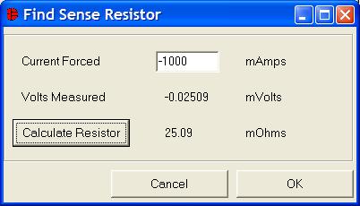 If the sense resistor is located externally, the user should select the external resistor radio button on this tab, then enter the value of the resistor in mωs in the Sense Resistor Value field and