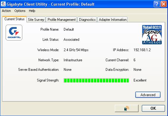 Figure 14. Link Status Tab Profile Name Network configuration (Profile) your Adapter is currently using. Creating and modifying a profile is done from the Profile Management Tab.
