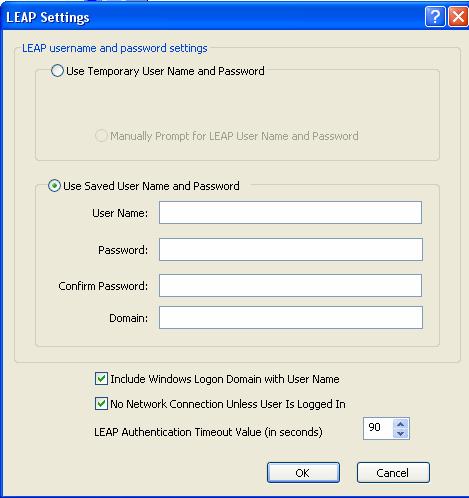 authentication. Perform one of the following from the Security Tab: If you want to enable LEAP without WPA, choose 802.