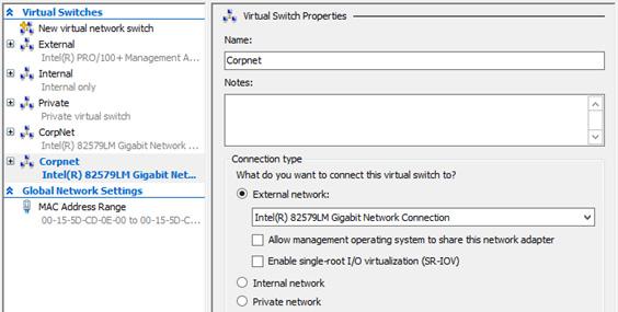 From the Hyper-V Virtual manager, under actions, select Virtual Switches > New virtual network switch.