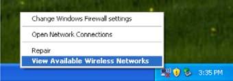 Pripojenie k bezdrôtovej sieti Windows XP: Pravým tlačidlom myši kliknite na ikonu bezdrôtového