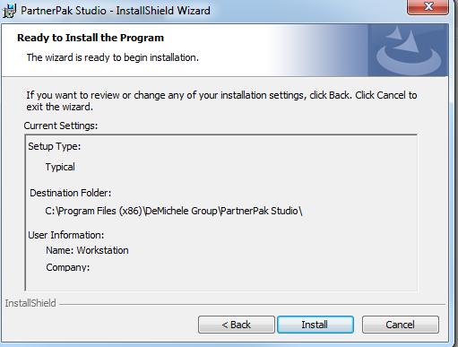 18 PartnerPak Studio Install Guide Step 21: Press Install Button continue. Step 21: Press Install. Step 22: Press Yes button to continue.