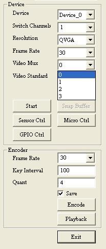 1.10.5 Video Mux Set the Video Mux to specify the video input channel for
