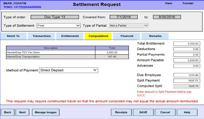 22 You will return to the Entitlements tab. Click the Next button. 23 The Computations tab will display. The top section will identify the Total Entitlement for this settlement.