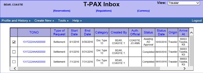 , Continued 36 The TPAX Inbox will display.
