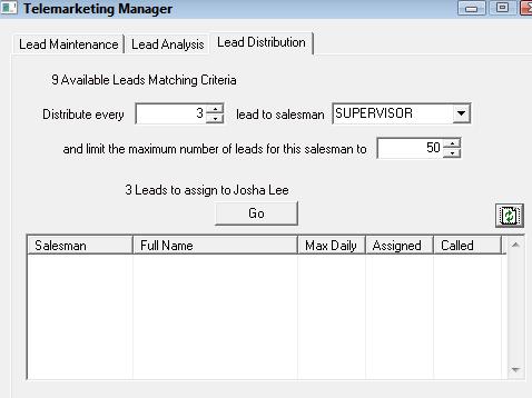 Distribute This Result Set button: Clicking the Distribute This Result Set will bring up the lead distribution screen for purposes of distributing the available leads from the result set.