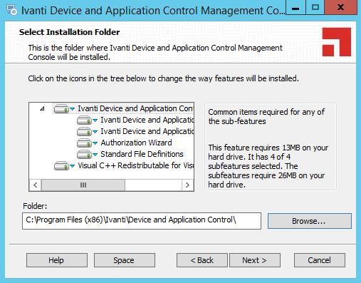 Ivanti Device and Application Control 6. Click Next. Step Result: The Select Installation Folder page opens. Figure 26: Setup Type Page 7.