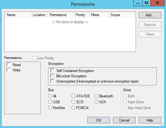 Ivanti Device and Application Control Permissions Dialog An administrator uses the Permissions dialog to create and manage permission rules for devices and associate these rules with user and user