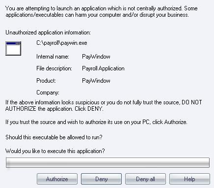 Using Application Control Local Authorization Local authorization allows users to locally authorize executable files, scripts, and macros that are not in the central authorization list.