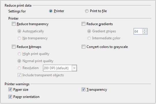 If you prefer selected material to appear in reversed color (typically white text on a black background), deselect this option. Print options On the OpenOffice.