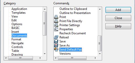 Figure 35: Adding a Send Fax command to a toolbar Assigning shortcut keys In addition to using the built-in keyboard shortcuts (listed in the included Help), you can define your own.
