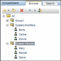 Chapter 26: User Management Since Steve has the added permission level of SiteScope Administrator, Jane selects the username of the user in the Groups/Users pane whom she wants to give the