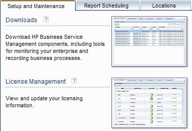 Chapter 7: Navigating and Using BSM as report types or administrative settings. Tab main menus include a description and thumbnail image of each tab context.