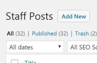Create Posts Under Staff Posts, click on Add New, either in the left menu or at the top of the window. 1. Give your post a title. 1 2 4 3 2. Add content to your post.