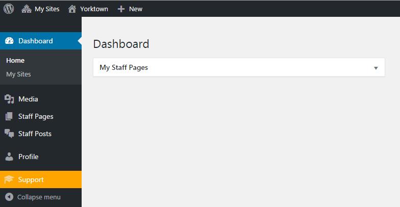 The Editing Dashboard Once you are logged in, you will see the edit bar across the top of the page. Click on your site name to enter the Dashboard.