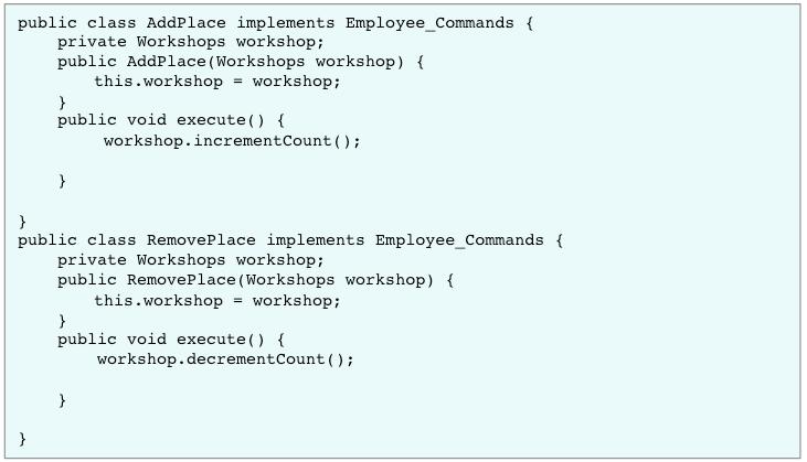 34 Figure 17 AddPlace and Removeplace Classes Implementation Both changefee and changehours classes attach two parameters to their constructors.
