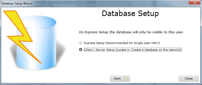 BIZPRAC 12 DATABASE SETUP Step 14: Since you will already have a Bizprac 12 database file that you want to connect to, select the Client/Server Setup and click Next.