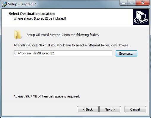 BIZPRAC 12 INSTALLATION Step 5: From this window, you can select the folder you want to install Bizprac to.