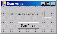 394 Introducing One-Dimensional Arrays and ComboBoxes Tutorial 17 (cont.) Figure 17.8 Sum Array application s Form in design view. 4. Combining the declaration and allocation of an array.