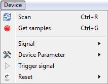 4.6.3 Device Menu and Related Buttons The device menu is used to start the capture process and to configure logic analyzer settings. Figure 4-25 Device Menu and Buttons 1.