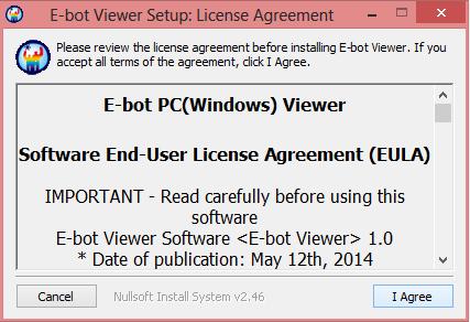 18 Page the E-bot_Package.exe file. 3 The following window appears.
