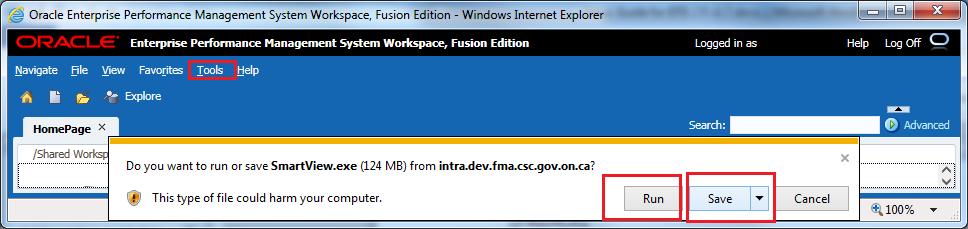 Please note: If you have an older version of Smart View already installed on your machine, please uninstall this version before proceeding with the install. 7.