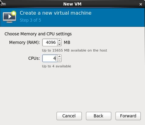 4. Set VM Memory (RAM) to : 4096 and CPUs: 4 Note