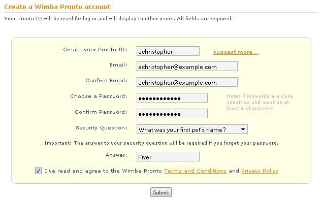Creating a New Wimba Pronto Account Use one of these three methods to create a Wimba Pronto account. 1.