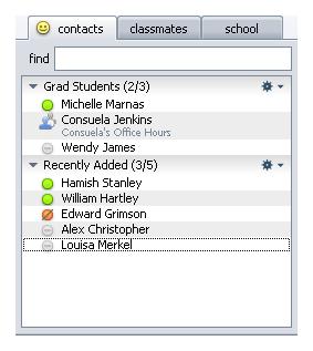 The Contacts Tab The Contacts tab is where you keep track of your friends, study groups, and anyone else that you contact often.