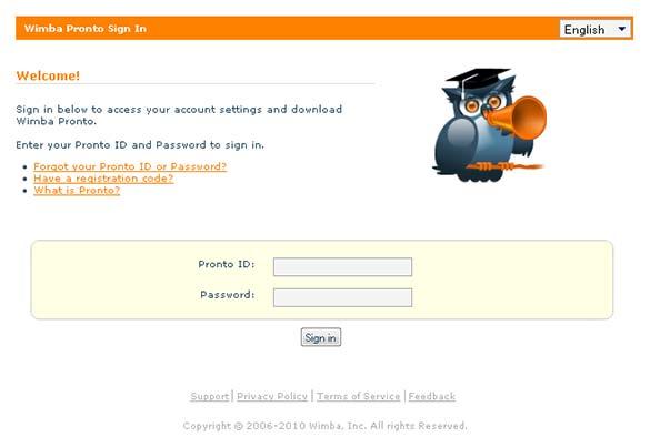 Accessing the Wimba Pronto Settings Page The Wimba Pronto Settings page is a web portal that allows you to view and manage your account settings and login information, as well as determine which of