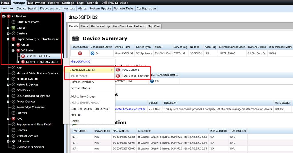 XC Series Appliance without Application Management URL Classification and inventory for XC Series Appliance without Application Management URL is shown in the following screen shot.