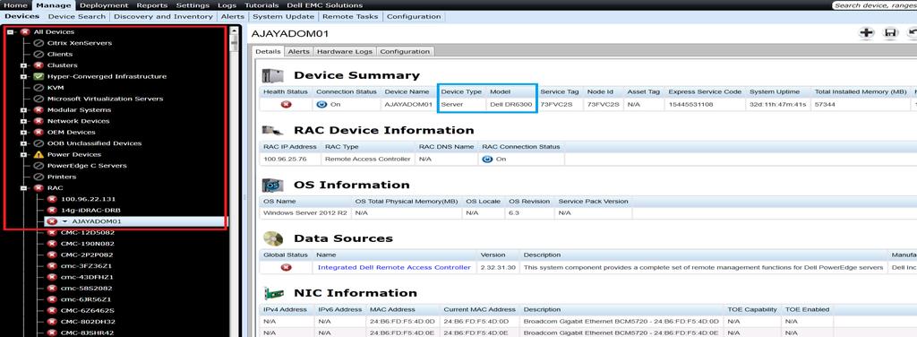 3.3 Disk backup appliances Disk backup appliances are classified under All Devices RAC/Server in the device tree. Device type will be Server.