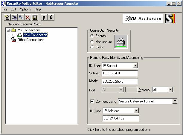 Select IP Subnet under ID Type, enter in the internal IP Subnet and Netmask, Select Connect using then select Secure Gateway Tunnel, under ID Type select IP Address then enter the untrusted interface