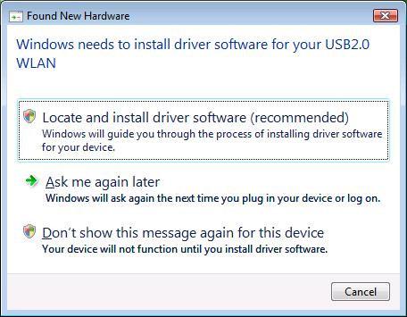Plug your USB dongle into USB interface, windows Vista will search