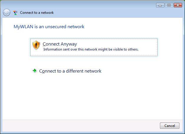 Step 6 : Click Connect Anyway if the network is an unsecured network.