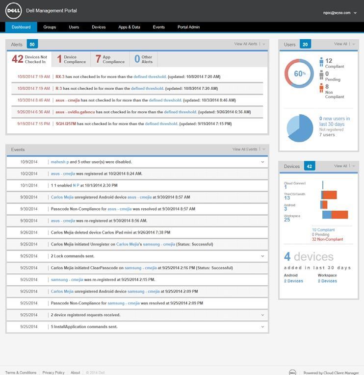 The DMM Dashboard The Dashboard lets you quickly view important status information about the system and recent events that have been performed within the system.