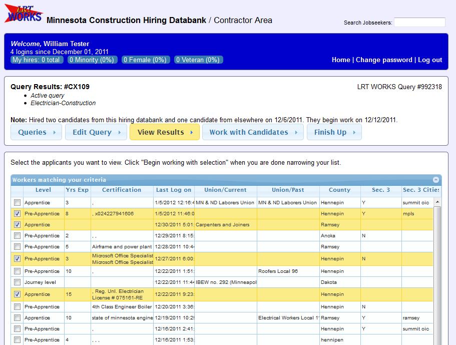 4 View Results Once you have created a query, you can click the View Results button to see all records in the Construction Hiring Connection that match your query.