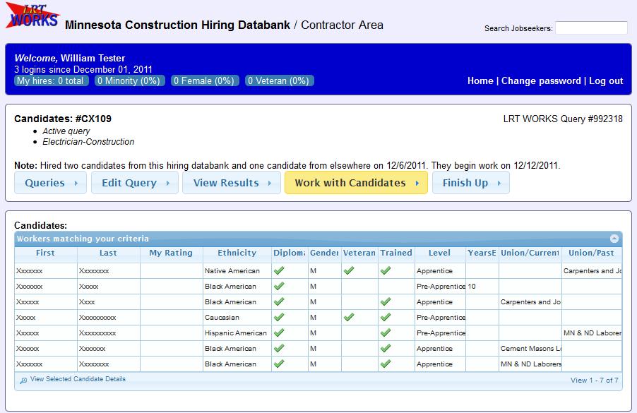 5 Work With Candidates Once you've chosen the candidates from the View Results Screen, you are ready to move on to working with individual candidates.