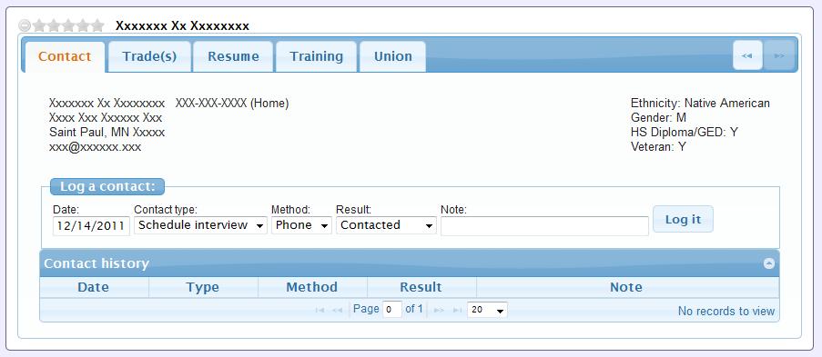 Candidate Details Clicking on View Selected Candidate Details will open up that Candidate s Contact Area.