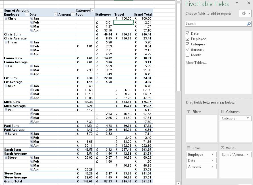 commercial world and built into Excel are various pre-defined layouts which make use of the field setting