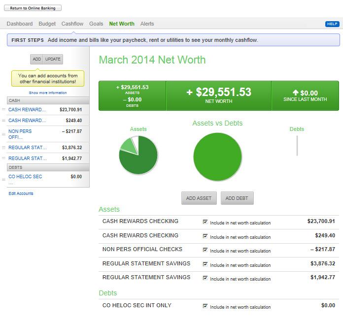 Transactions Savvy Money Management - Net Worth Monitor your current assets and debts in the Net Worth section.