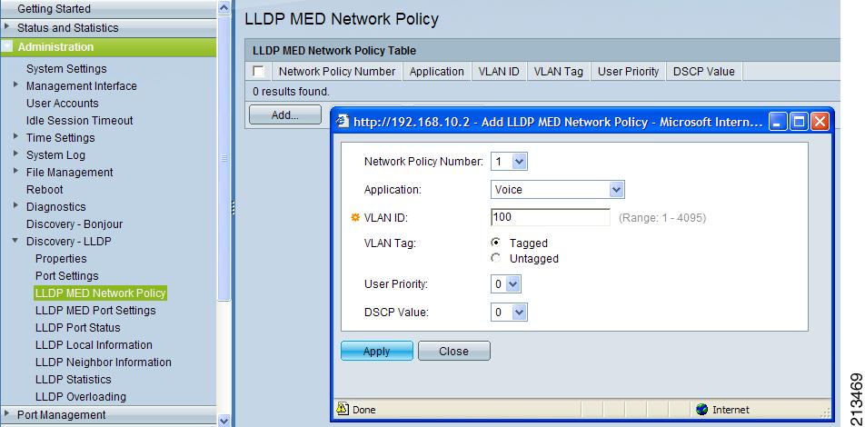 Step 3 Click Add... to add the LLDP policy for voice VLAN 100, as shown in Figure 10.