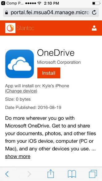 Open the Company Portal app and touch All Apps. 2. Touch OneDrive. 3. The status changes to "Pending sync". 4.