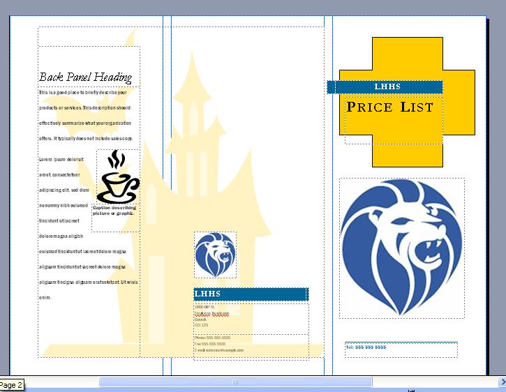 3. In a similar manner to previous exercises, you can now begin by editing the brochure to suit your needs. Remember to keep with a similar colour scheme to your previous activities.