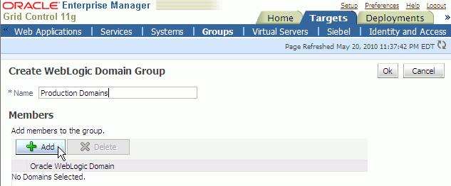 3. From the Search and Select: Targets page, select domains to add to the group. Multiple domains can be selected by holding the shift key as you select each domain.