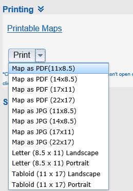 D. Printing i. The Printing tab allows you to export your current map view to a PDF or JPG file and save or print it.