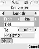 Converter The conversion menu provides the following conversion categories: Currency Length Weight Volume Area Temperature Using Converters To convert a currency, length, weight, volume, area, or