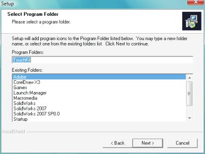7 Change the Program Folder name if required and click Next to continue.