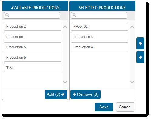 Production precedence - click to select the desired production(s) in the workspace. o Click Add, then use the up or down arrows to set a production order precedence. o Click Save.